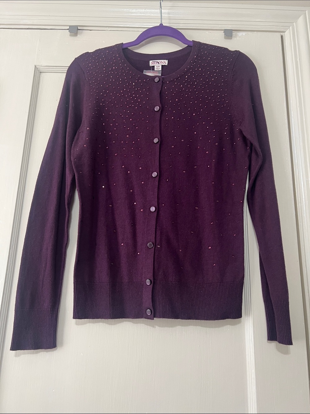 Merona Plum Beaded Crewneck Cardigan